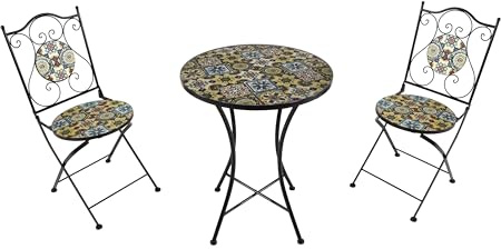 AXI Amélie Bistroset 3-teilig mit Mosaik Design in Yellow Breeze | Bistrotisch mit 2 Stühlen | Bistro Gartenmöbel Set für Garten/Balkon/Terrasse | Balkonset/Sitzgruppe