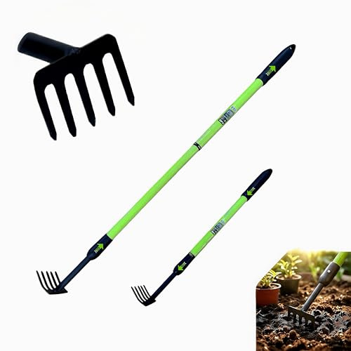 Telescopic Garden Rake, 27-40 Adjustable Hand Rake with 5 Metal Tines