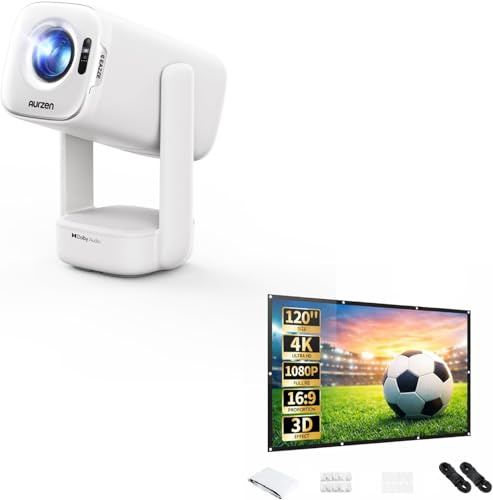 Aurzen D1 Air Smart Portable Projector Bundle with 120 Foldable Screen, Built-in Netflix & USB-C Powered, TOF Auto Focus, Dolby Audio, Outdoor Movie Kit