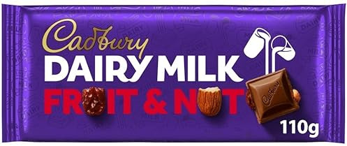 Premium chocolate bar 120g - Best size Gift For Friend & Family (Cadbury Dairy Milk Chocolate Fruit & Nut Bar 110G)