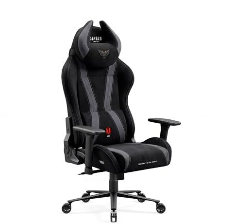 Diablo Silla Gaming Ergonomica de Tela Silla Gamer Reclinable para PC Oficina Setup Gaming con Reposabrazos 3D Soporte Lumbar Memory Foam Profesional hasta 140 kg Burned Black