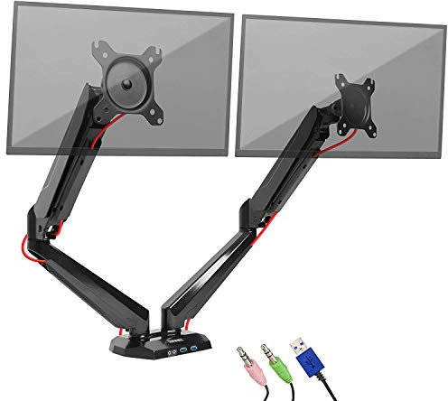 Duronic Dual Monitor Stand DMUSB52 Double Monitor Arm Desk Mount for Two 13-27” PC Screens, Height Adjustable Gas Powered Monitors Mounts with VESA 75 100, Monitors Riser for Home Office