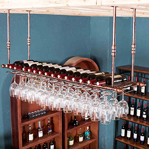 ZshRack Wine Glass Rack，Suspension Creative Wine Rack，Upside Down Iron Red Wine Glass Frame，Bar Household Wine Cup Holder (Color : Bronze, Size : 120 * 30CM)