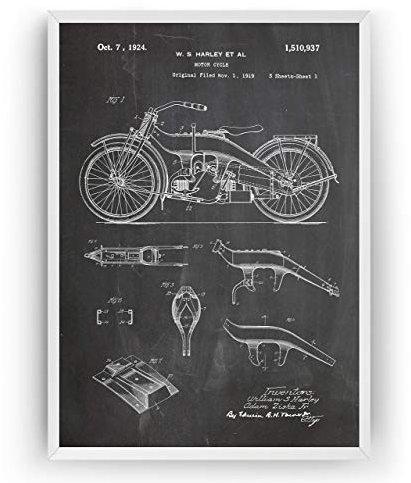 Harley Davidson 1924 Patent Art Print - Cycle Support - Poster Motorbike Gift Motorcycle Poster Vintage Blueprint Retro Biker Wall Decor - Frame Not Included