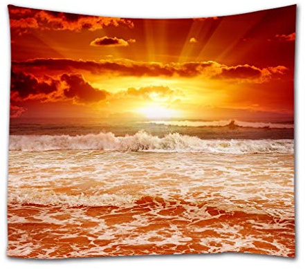A.Monamour Wanddekor Wandbild Vorhang Wandteppiche Ozean Welle Sonnenuntergang Bewölkten Himmel Sand Strand Natur Landschaft Landschaft Foto Hintergründe Drucken Textilgewebe Wand Tapisserie 180x230cm