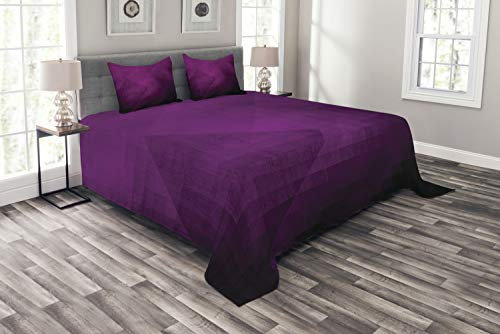 ABAKUHAUS Aubergine Tagesdecke Set, Squares Moderne Kunst, Set mit Kissenbezügen Waschbar, für Doppelbetten 220 x 220 cm, Lila