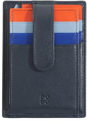 DUDU Porta Carte di Credito in Pelle Multicolore Sottile Slim Uomo Donna con 9 Slot e Chiusura di Sicurezza Navy
