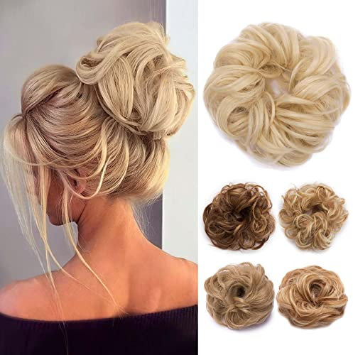 TESS Haarteil Dutt Haargummi mit Haaren Gewellt Kleine Haarknoten Hochsteckfrisuren günstig Haarverlängerung Extensions für Frauen 30g Blond