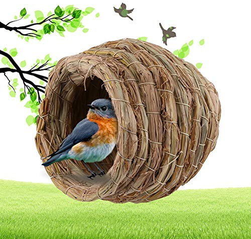 Nido de paja, tejido a mano, para casas, cueva de cría para loros, canarios, pinzones, cacatúas u otros animales pequeños.
