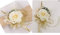 USIX Handgefertigte künstliche Blume Rose mit goldenen Blättern, Bändern, künstliche Perlen, Ansteckblume und Herren-Anstecknadel, Kombi-Set für Hochzeit, Party, Abschlussball, Heimkehr, 2 Stück