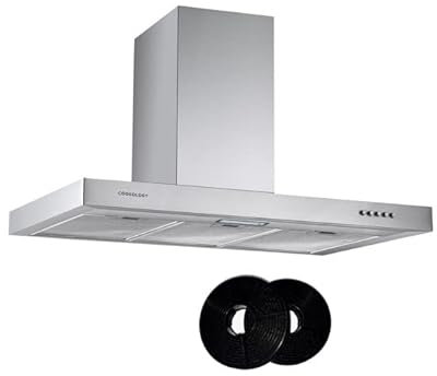 Cookology TSH901SS A Energy Rated 90cm Chimney Cooker Hood Extractor Fan, 3 Speed 315m3/hour, LED Lights, Wall Mount Range Hoods with CF150 Filters - in Stainless Steel