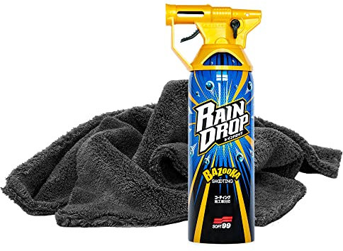 detailmate Set di sigillatura: Soft99 Rain Drop Bazooka, 300 ml – Sigillante spray per vernice, fari, superficie in vetro, pneumatici, cromo, plastica, cerchioni + panno in microfibra 550GSM