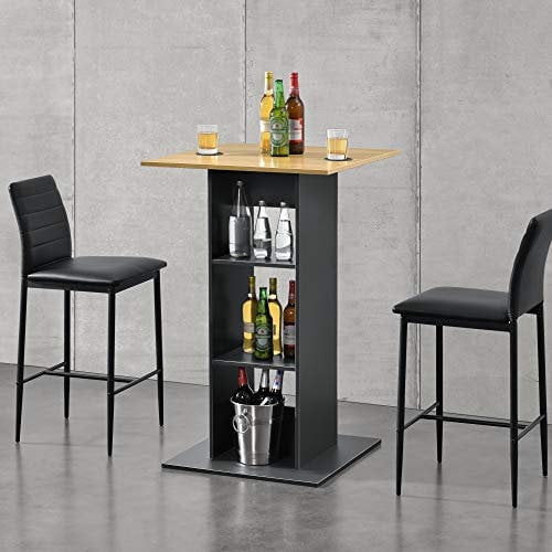 [en.casa] Bartisch 'Visby' Quadratisch 110x70x70cm Bistrotisch mit 3 Regalfächern Stehtisch Bartheke Tresentisch Dunkelgrau/Holzfarben