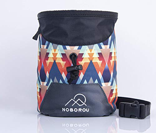 Noborou Rock Climbing Chalk Bag | Wide Opening & Fleece Lined | Removable Belt | Large Zippered Pocket | Brush Holder Loops | Bouldering, Gym, Crossfit (Sunset Orange)