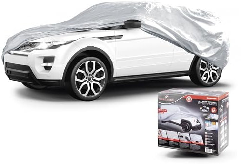 WALSER Abdeckplane Auto All Weather Light, Abdeckplane wasserdicht, 100% wetterfeste Auto Abdeckplane, Autoabdeckung Outdoor, Auto Abdeckplane wasserdicht, Autogarage, Vollgarage SUV M grau