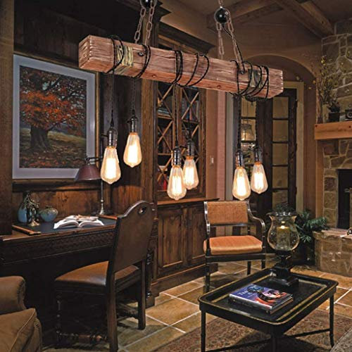 E27 Lumières Suspendues En Bois Rétro Pendentif Lumière Réglable En Hauteur Lampe Suspendue Personnalité Lustre En Fer Forgé Chambre Salon Étude Bar Restaurant Pendentif Éclairage 6 Tête
