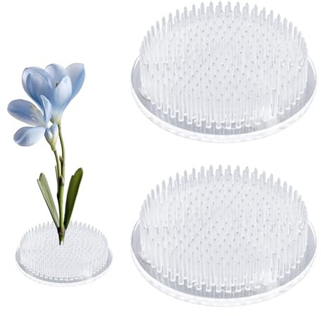 WANDIC Blumen-Frosch, 2 Stück, rund, transparent, Kunststoff, Ikebana vase Kenzan Frosch, Ikebana Schale japanisch Blumenhalter mit 3 Saugnäpfen für DIY Blumenhandwerk