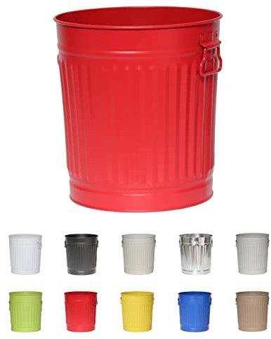 Jinfa | Poubelle métallique vintage avec poignées | Rouge | Taille: M | 29 cm de diamètre, 31.5 cm de hauteur | Volume: 18 Litres