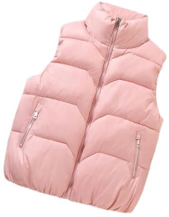 &ET Doudoune sans Manche,Gilet Femme Col Montant Veste Chaude sans Manches en Coton Rose avec Fermeture Éclair Poches Rembourrées Automne Hiver Gilet en Coton Gilet pour Fille Dames, L
