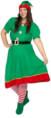 Funidelia Elfen Kostüm für Damen, Enthält Kleid, Gürtel und Mütze, Weihnachten - Outfit für Erwachsene für Partys, Karneval und Halloween - Größe XXL