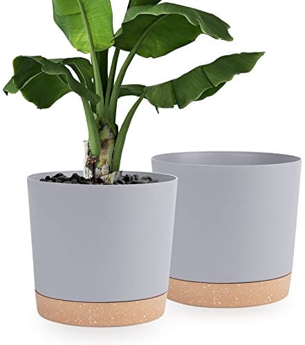 QCQHDU Lot de 2 Pots de Plantes 30.5cm, Pots pour Plantes d'intérieur avec Trous de Drainage et Base Amovible, Soucoupe décorative Moderne pour jardinières d'extérieur (Gris Clair 30.5cm)