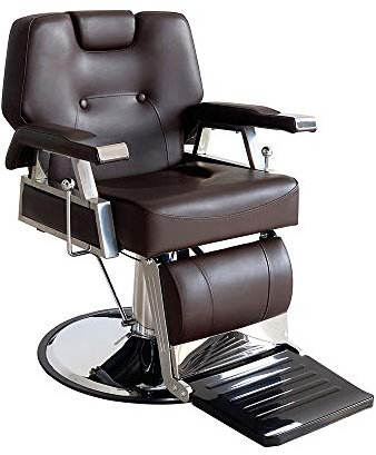 Sossiyule Friseurstuhl, Modern, Verchromt, Braun - Hydraulischer Friseurstuhl, Neigbar, 360°, Für Salon, 110 x 70 x 100 – 113 cm