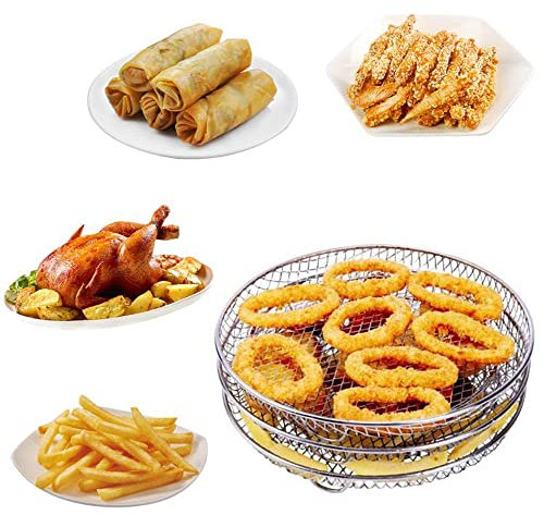 Air Fryer Rack for Ninja Air Fryer, 3 Stackable Dehydrator Racks, Stainless Steel Air Fryer Basket Tray, Multifunction Air Fryer Accessories for Oven Microwave Baking (Round)