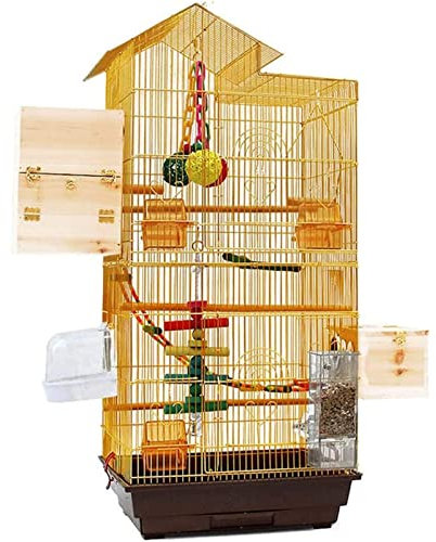 TIANYIA Gemütlich Großer Vogelkäfig, multifunktionaler Ziervogelkäfig aus Metall, Flugvogelkäfig, eingebaut, zum Aufhängen, aus Holz Vogelkäfig