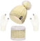 Damen Strickmütze Schal Handschuhe Set 3 Stück Winter Kaltes Wetter Set mit Strickmütze Mütze Touchscreen Handschuhe Rundhals Schal für Erwachsene Sport Outdoor Grau, beige, One size