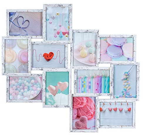 Bilderrahmen 70x65cm Collage 12 Fotos 13x18 Shabby Chic Vintage MDF Holz Galerie Fotorahmen Bilderrahmen Fotocollage Deko Collage Wanddeko