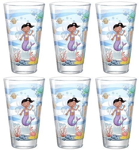 LEONARDO HOME Bambini Avventura Trinkbecher-Set 6-teilig - Kindergläser mit Motiv aus hochwertigem Glas - Größe L, Inhalt 300 ml - 6er Set mit Motiv Meer, 044417