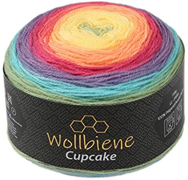 Wollbiene Cupcake Wolle zum Stricken 150g Strickwolle 150 Gramm Häkeln Babywolle Wolle Farbverlaufswolle (rainbow pastell 2030)