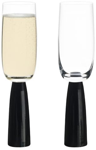 Anton Studio Designs Oslo Handmade Champagne Flutes Perfect Party Tableware for Weddings and Celebrations - 200 ml - Black - Set of 2 Elegant Champagne Glasses