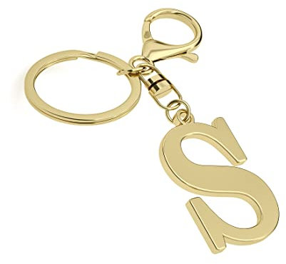 Edelstahl Gold Buchstabe A-Z Schlüsselanhänger für Damen Herren, Initiale Buchstabe Anhänger mit Schlüsselring, Charms für Schlüsselrucksack Tasche, GOLD-S, Durchschnittliche Größe