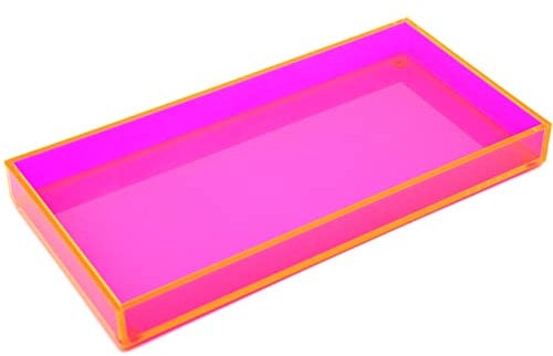 Acrylic Vanity Tray Makeup Perfume Jewelry 12x6 Small Decorative Tray for Bathroom Dresser Candles Sink Counter Neon Pink