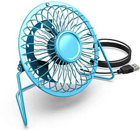 N NEWTOP Mini ventilador de mesa USB portátil aspas metal ventilador pequeño ajustable velocidad continua cable compatible para ordenador portátil PC casa oficina escritorio viajes camping (azul)