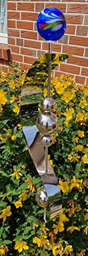 Glaszauber Merkur blau aus Edelstahl 150 cm Beetstecker Gartenstecker Rosenkugel Glaskugel