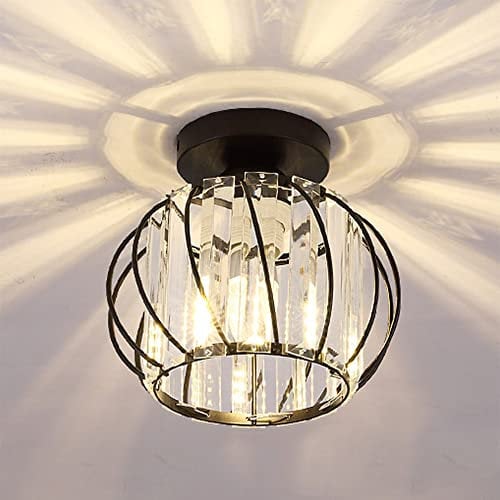 Mengjay Moderne Kristall Deckenleuchte,Vintage Kristall Kronleuchter Metall Käfige Lampenschirm E27 Fassung,Vintage Industrial Pendelleuchte Deckenlampe für Flur, Wohnzimmer, Schlafzimmer (A)