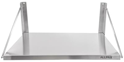 Allpax Edelstahl Wandbord 60 x 45 cm - klappbar mit gerader Ablagefläche - Belastbarkeit 40 kg - inkl. Befestigungsmaterial - Edelstahlregal für die Gastro, Küchenregal, Hängeregal