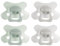 Difrax - Sucette Naturelle - Vert & Gris - 18+ mois - Lot de 4 - Tétine en forme de papillon, embout en silicone, sans BPA & respectueuse des dents