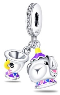 The Charmery Ciondolo in argento Sterling 925 con scritta La Bella e la Bestia, compatibile con bracciali Pandora e molti altri braccialetti con ciondoli britannici in metallo