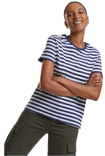 Urban Classics Maglietta da Donna a Righe Regolari T-Shirt, Bianco/Blu Scuro, M