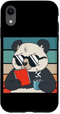iPhone XR Cool Panda With Coffee and Notepad Colorful Retro Graphic Case