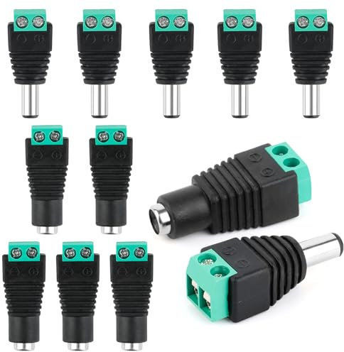 10 Pezzi DC Connettore di Alimentazione Maschio Femmina,Connettore DC Attacco Maschio Femmina,5.5 x 2.1 mm DC Vite Terminale Spina Connettore,Power Jack Adattatore per CCTV Security Camera&Strip Light