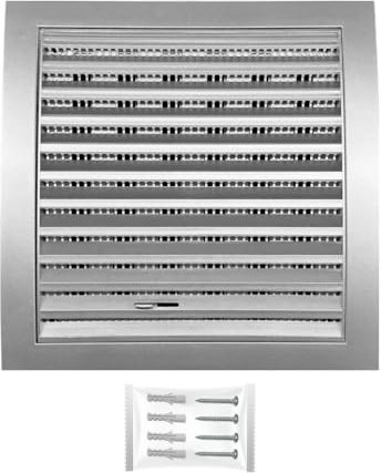 H&C VENT Rejilla Ventilación de 190 x 190mm │ Extractor de Baño Cocina │ Rejilla Aire Acondicionado Conductos Pared AC Ventilador Tubo PVC │ Cubiertas de Ventilacion con cierre regulable y Mosquitera