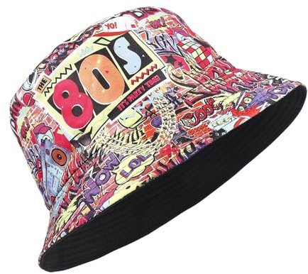 MILAKOO Fischerhüte Bucket Hat Retro 80er 90er Jahre Stil Modische Fischerhut Unisex Reversibel Anglerhut Doppelseitig Sonnenhut