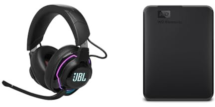 JBL Quantum 910 Over-Ear Gaming Kopfhörer – Wireless 2,4 GHz & WD Elements Portable Externe Festplatte 1 TB (mobiler Speicher, USB 3.0-Schnittstelle, Plug-and-Play, für Windows formatiert) Schwarz