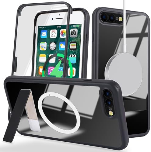 SunYoo for iPhone 8 Plus Magsafe Case,iPhone 8 Plus Case with Screen Protector,iPhone 7 Plus Phone Case with Stand,iPhone 8 Plus Magnetic Case with Built in Screen Protector,Shockproof Clear,Black