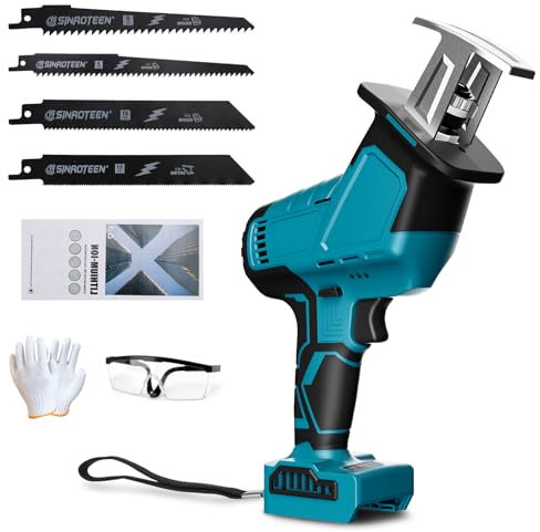 Akku Säbelsäge für Makita 18V Akkus, Bürstenlos Motor Elektrische Reciprosäge mit 4 Säbelsägeblatt Kabellose Tragbare Akku-Säbelsäge Saw für PVC, Metallrohr, Holz (ohne Akkus)