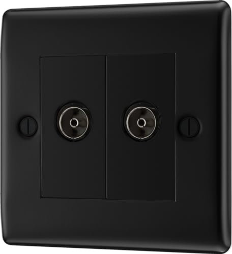 British General NFB63 Nexus Metal Matt Black Isolated Double TV Aerial Socket - Black Insert
